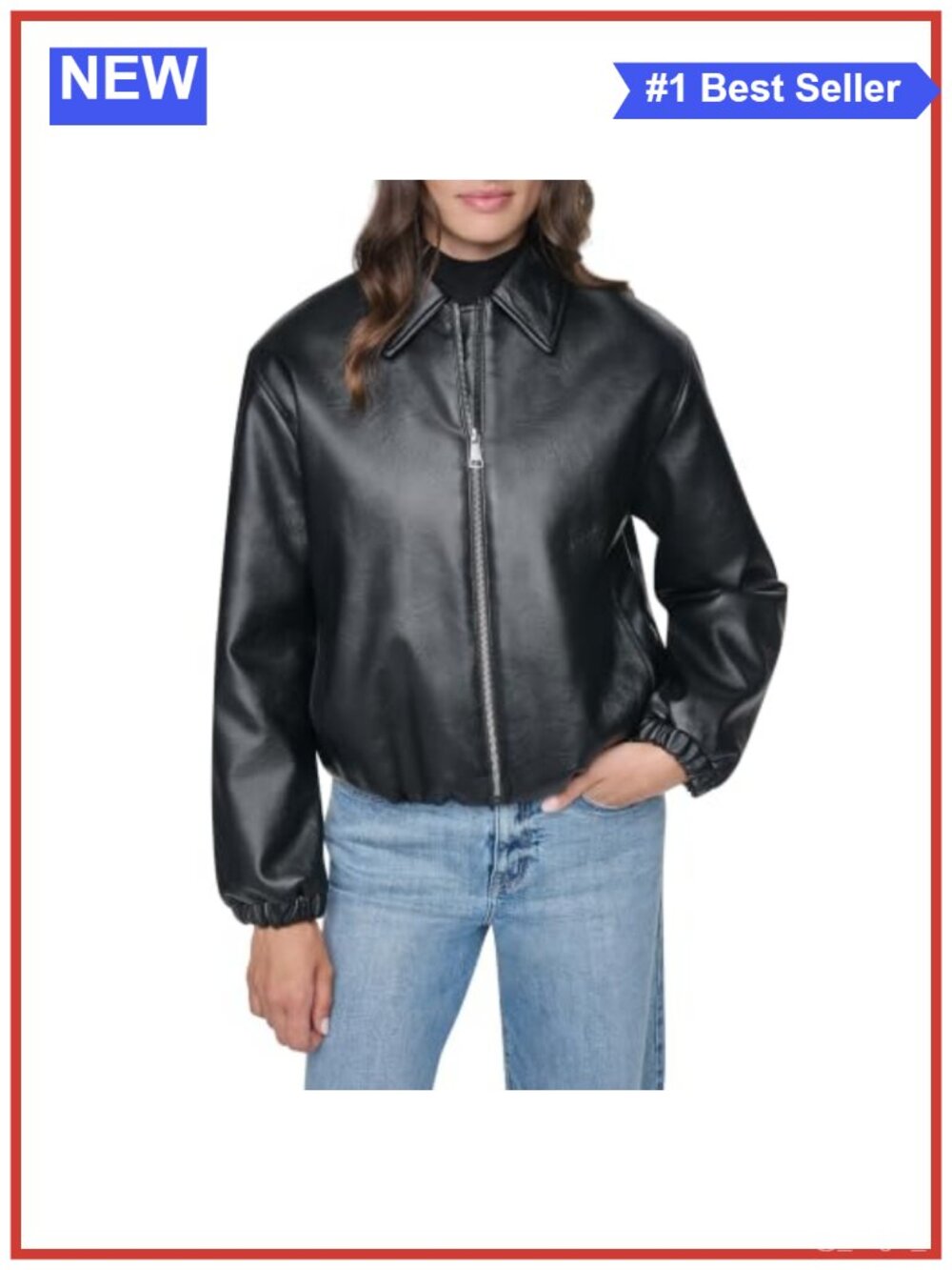 Contrast Stitch Vegan Leather Jacket Shirt Jacket Style
